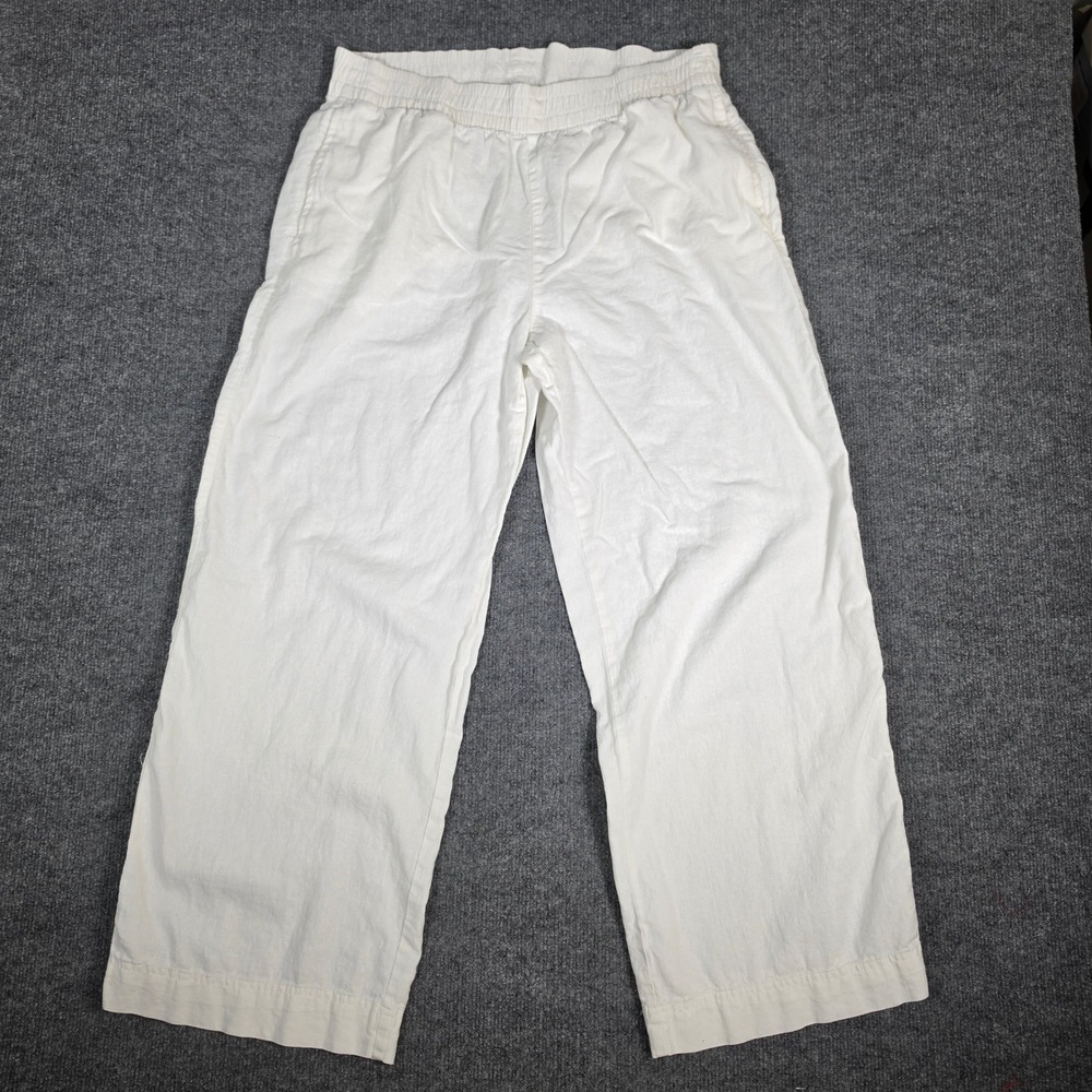 Old Navy Womens Linen Blend High Rise Wide Leg Pants White Large Comfort Waist